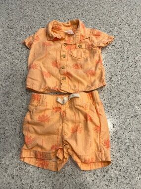wonder nation Peach Palm-Print Shirt & Shorts Set